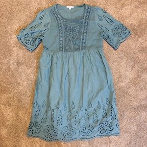 Dusty Blue Embroidered Dress